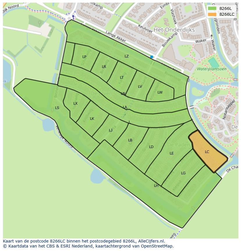 Afbeelding van het postcodegebied 8266 LC op de kaart.