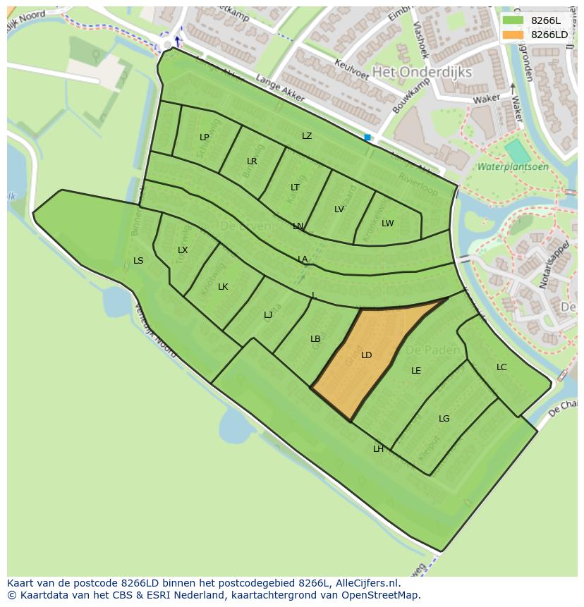 Afbeelding van het postcodegebied 8266 LD op de kaart.