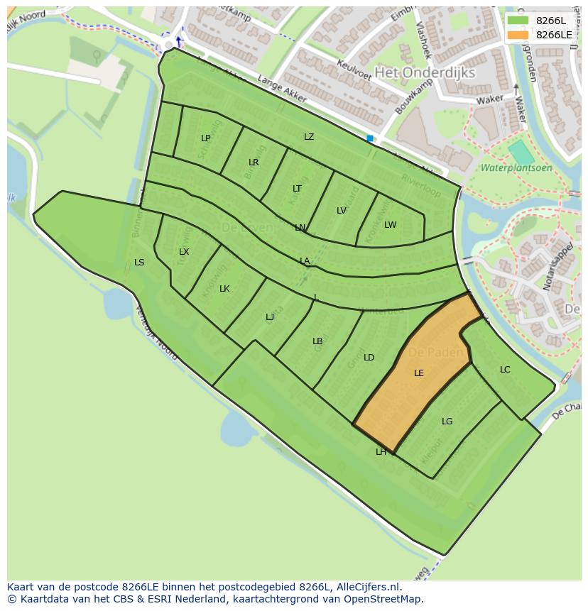 Afbeelding van het postcodegebied 8266 LE op de kaart.