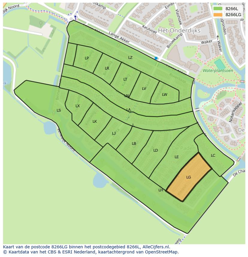 Afbeelding van het postcodegebied 8266 LG op de kaart.