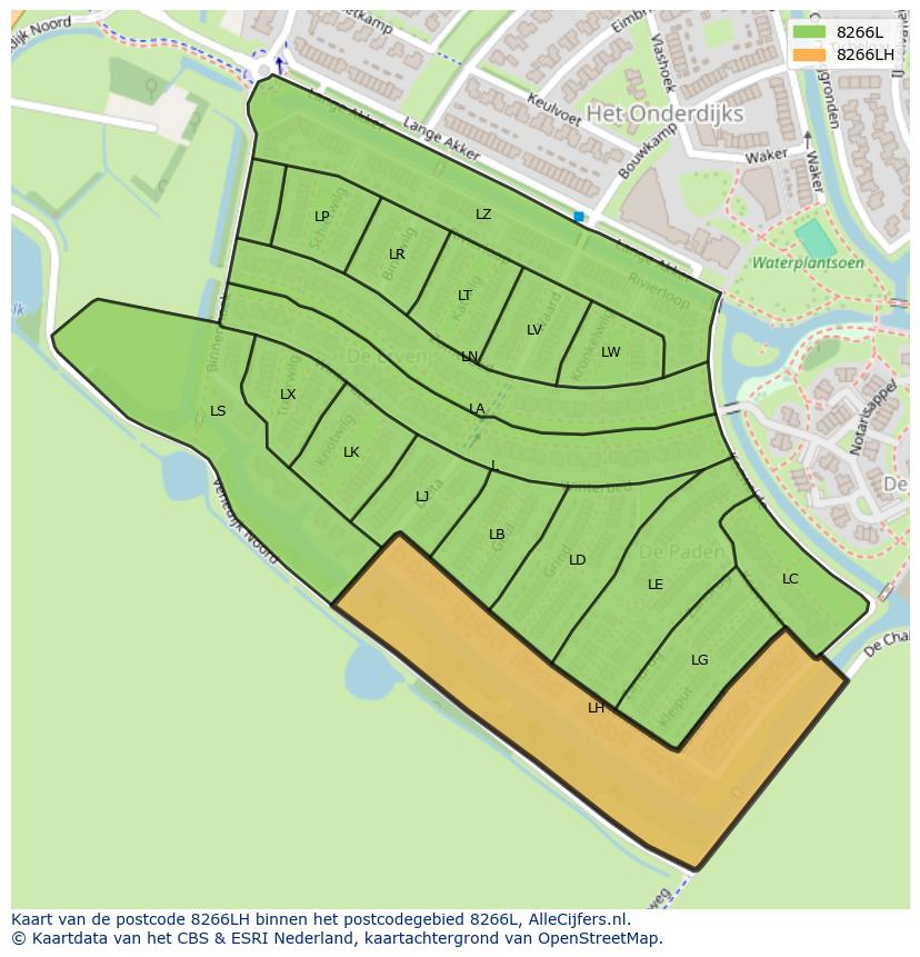 Afbeelding van het postcodegebied 8266 LH op de kaart.