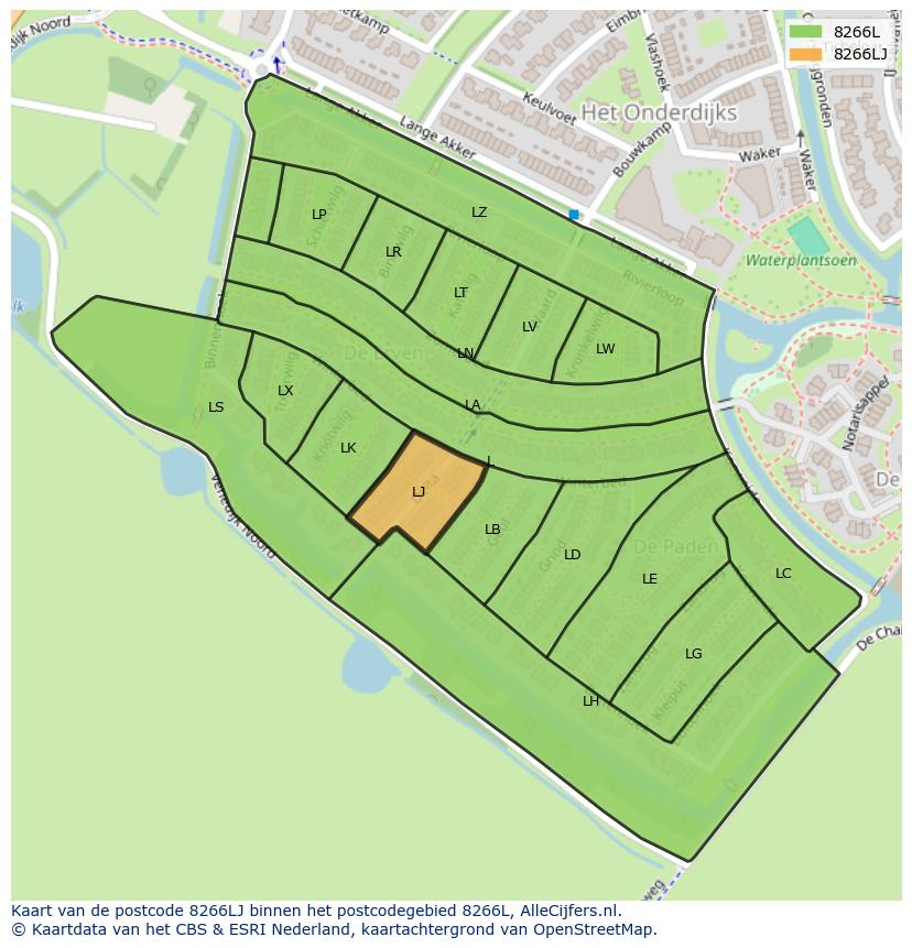 Afbeelding van het postcodegebied 8266 LJ op de kaart.