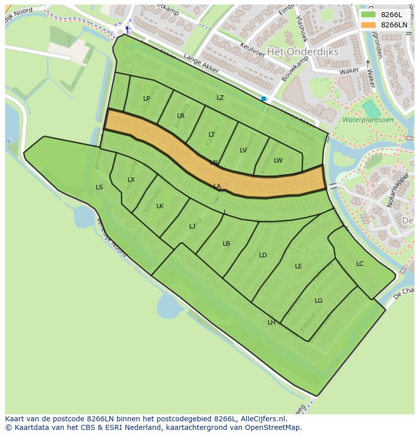 Afbeelding van het postcodegebied 8266 LN op de kaart.