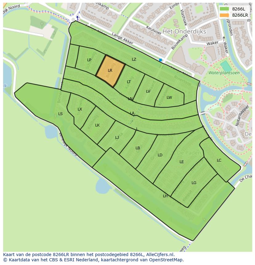 Afbeelding van het postcodegebied 8266 LR op de kaart.