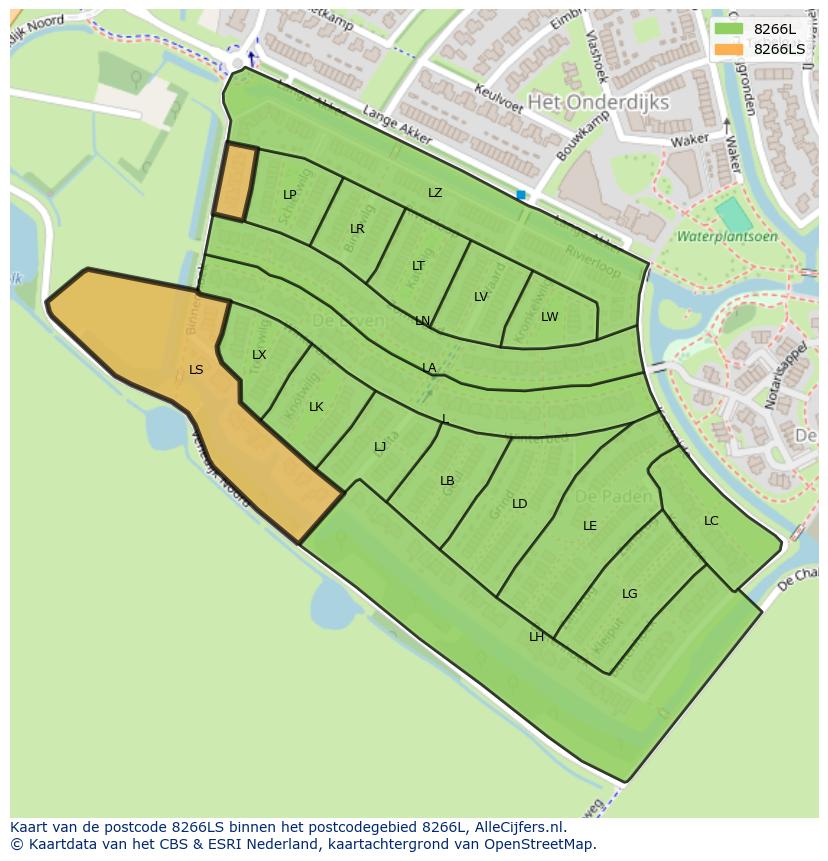 Afbeelding van het postcodegebied 8266 LS op de kaart.