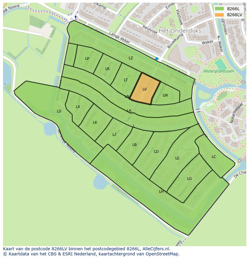 Afbeelding van het postcodegebied 8266 LV op de kaart.