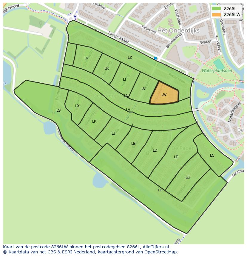 Afbeelding van het postcodegebied 8266 LW op de kaart.