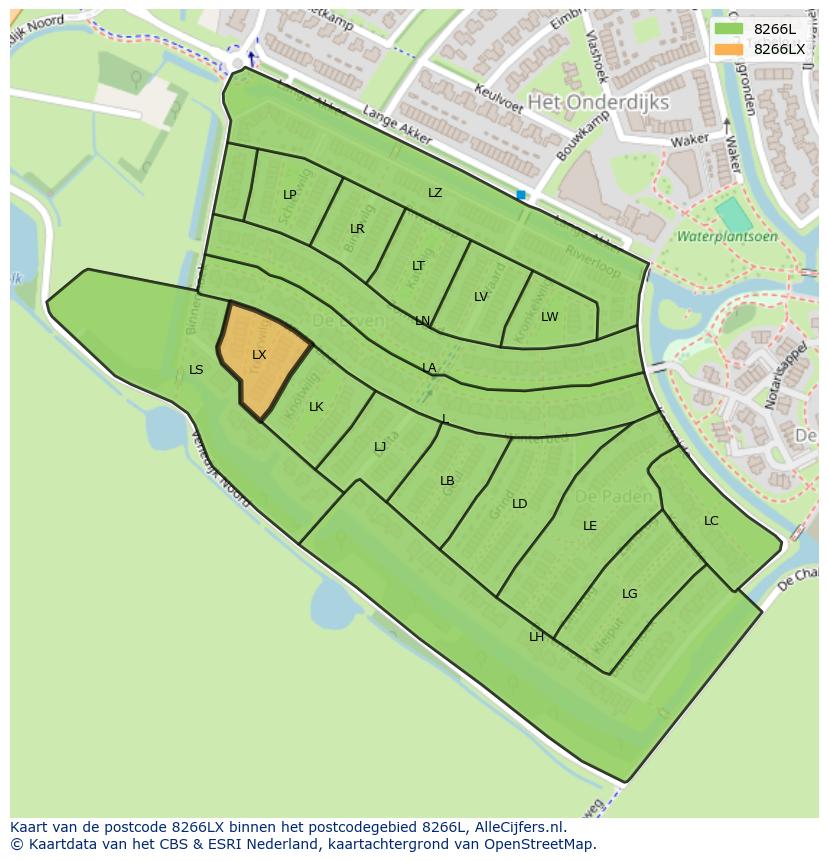 Afbeelding van het postcodegebied 8266 LX op de kaart.