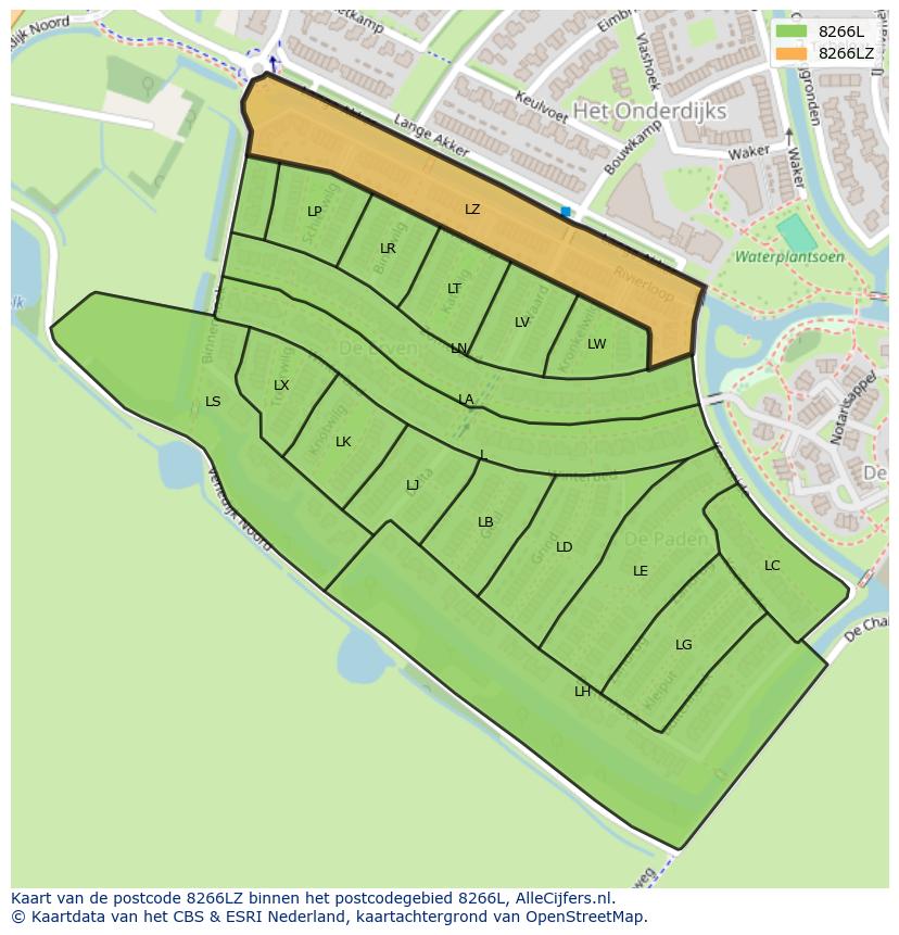 Afbeelding van het postcodegebied 8266 LZ op de kaart.