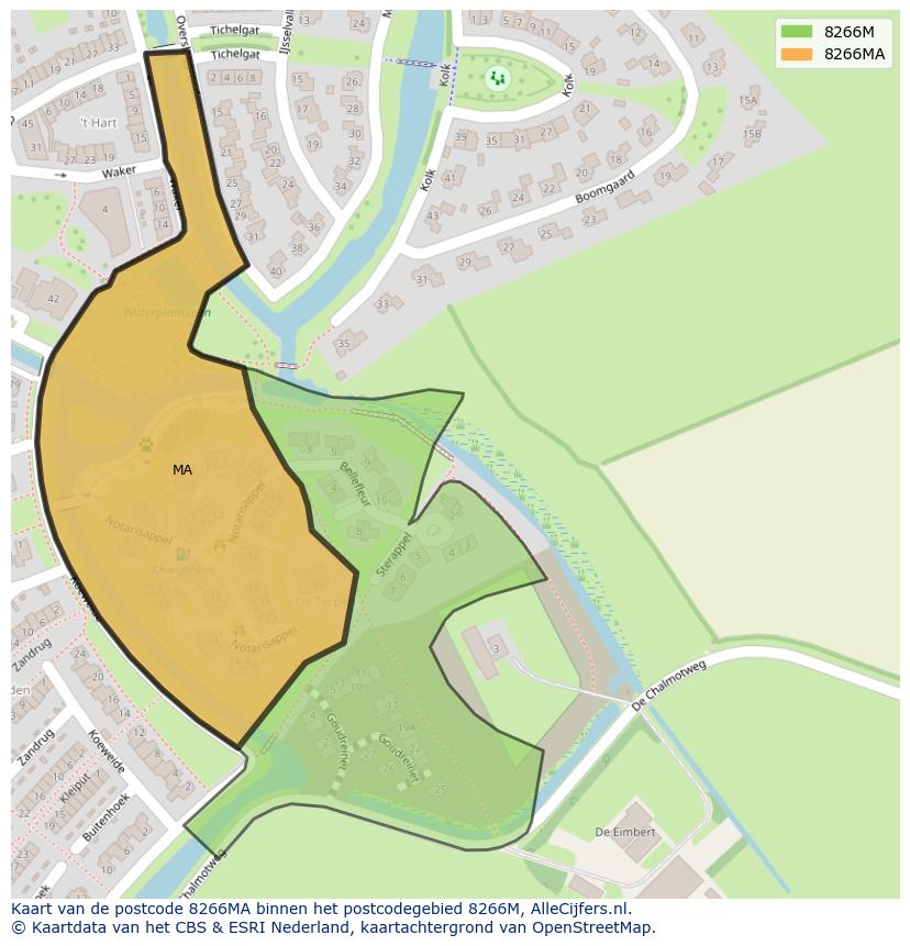 Afbeelding van het postcodegebied 8266 MA op de kaart.