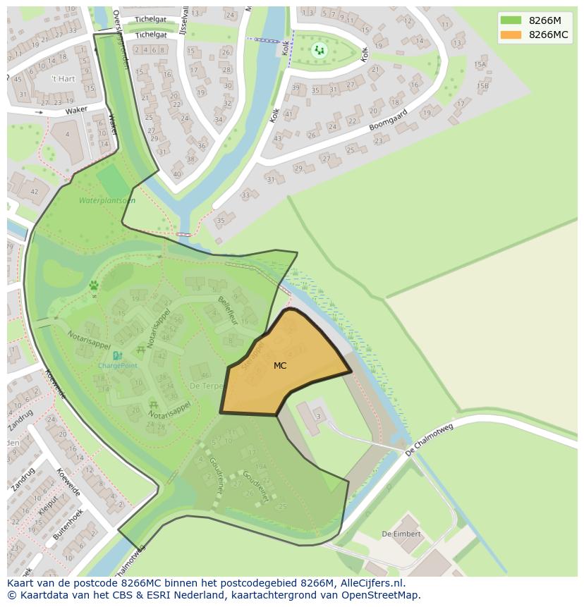 Afbeelding van het postcodegebied 8266 MC op de kaart.