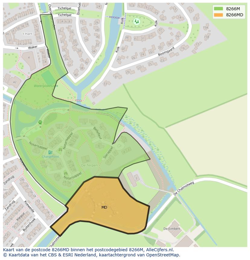 Afbeelding van het postcodegebied 8266 MD op de kaart.