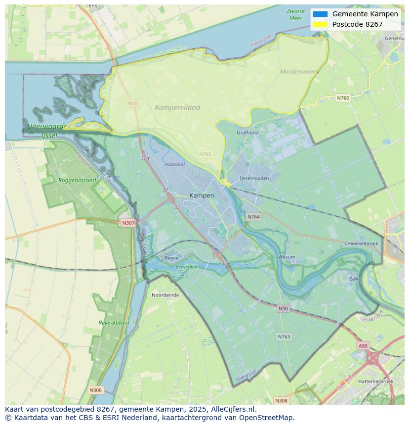 Afbeelding van het postcodegebied 8267 op de kaart.
