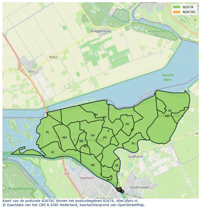 Afbeelding van het postcodegebied 8267 AC op de kaart.
