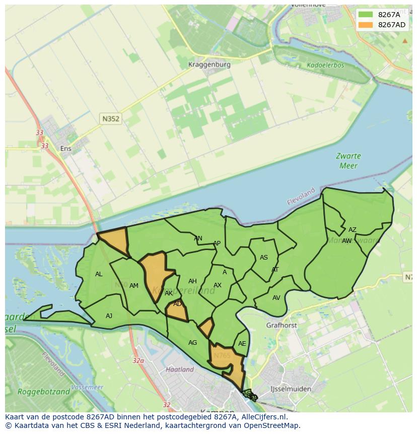 Afbeelding van het postcodegebied 8267 AD op de kaart.