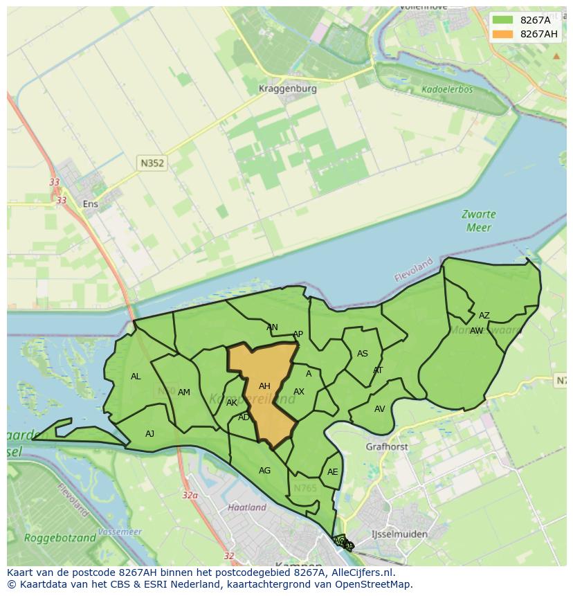 Afbeelding van het postcodegebied 8267 AH op de kaart.