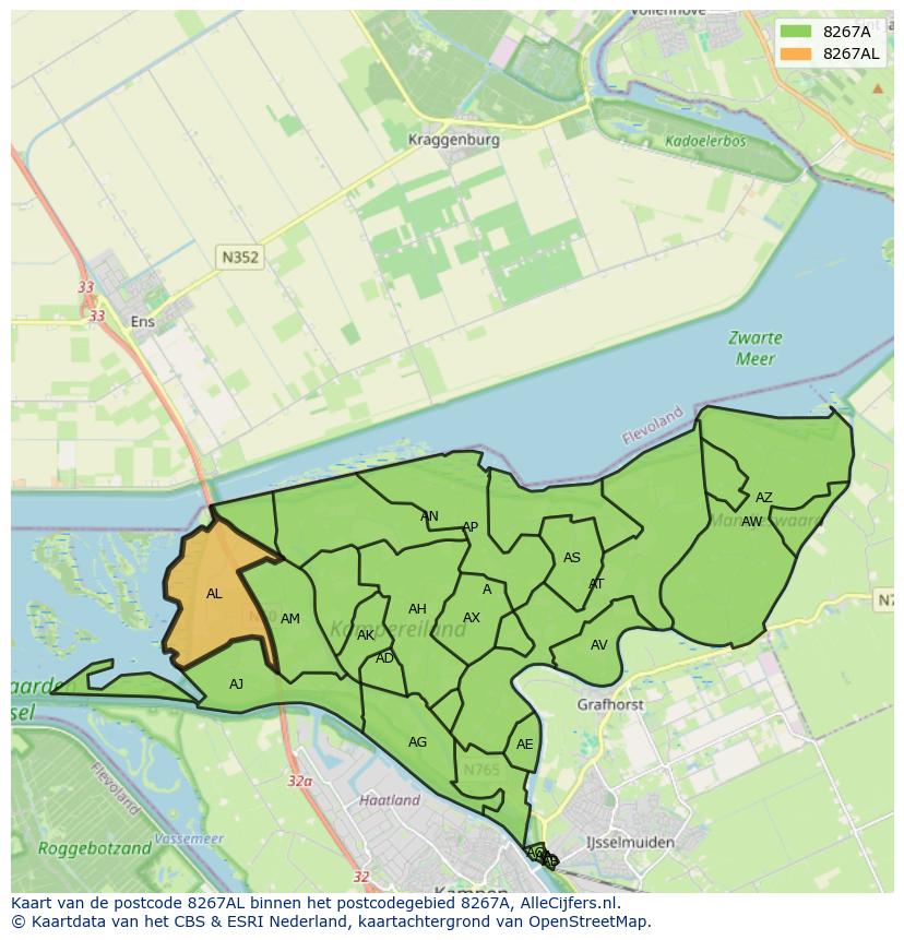 Afbeelding van het postcodegebied 8267 AL op de kaart.