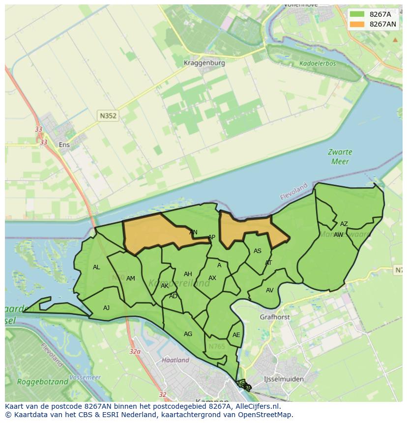 Afbeelding van het postcodegebied 8267 AN op de kaart.