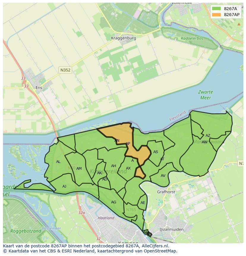Afbeelding van het postcodegebied 8267 AP op de kaart.