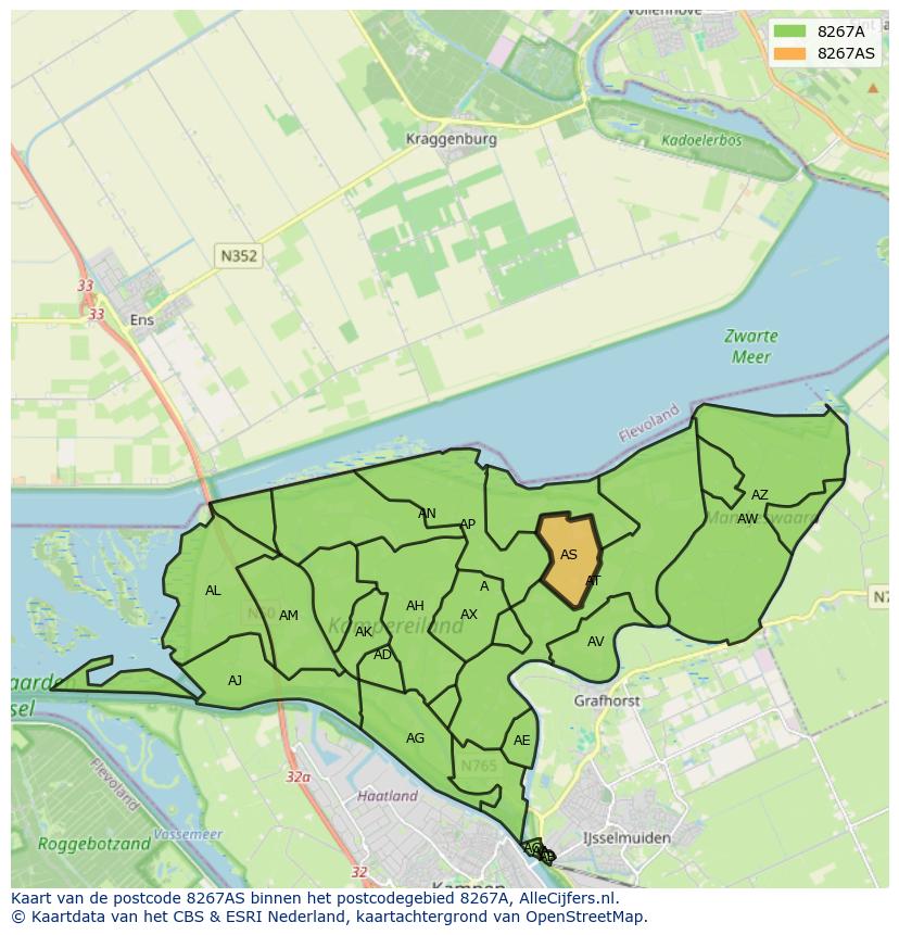 Afbeelding van het postcodegebied 8267 AS op de kaart.