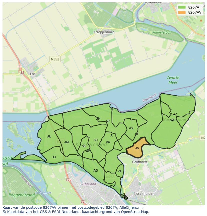 Afbeelding van het postcodegebied 8267 AV op de kaart.