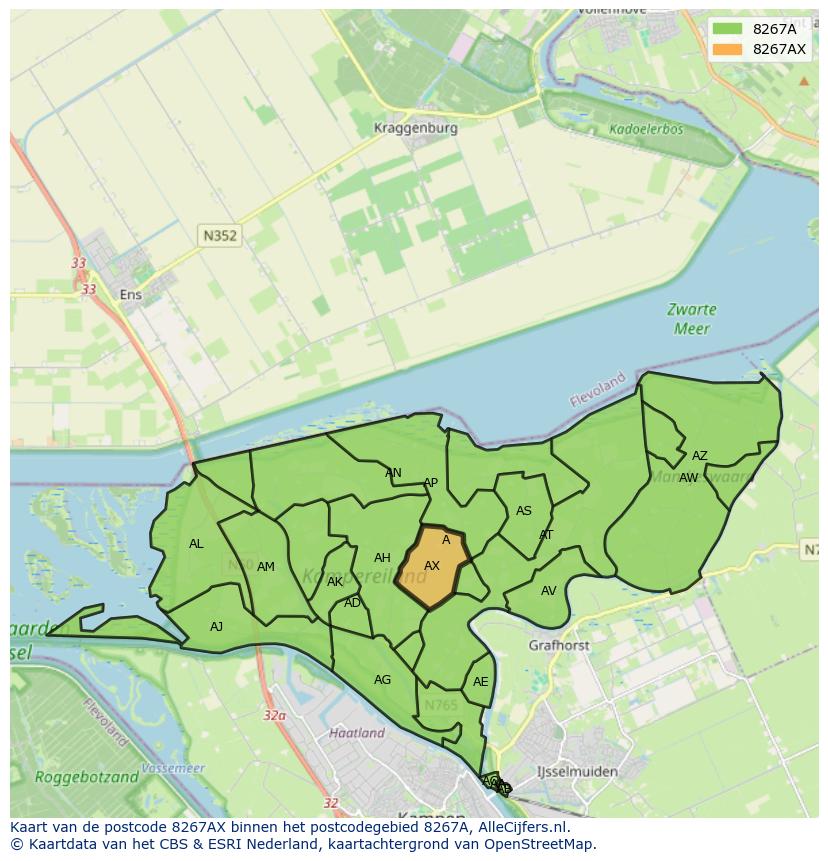 Afbeelding van het postcodegebied 8267 AX op de kaart.