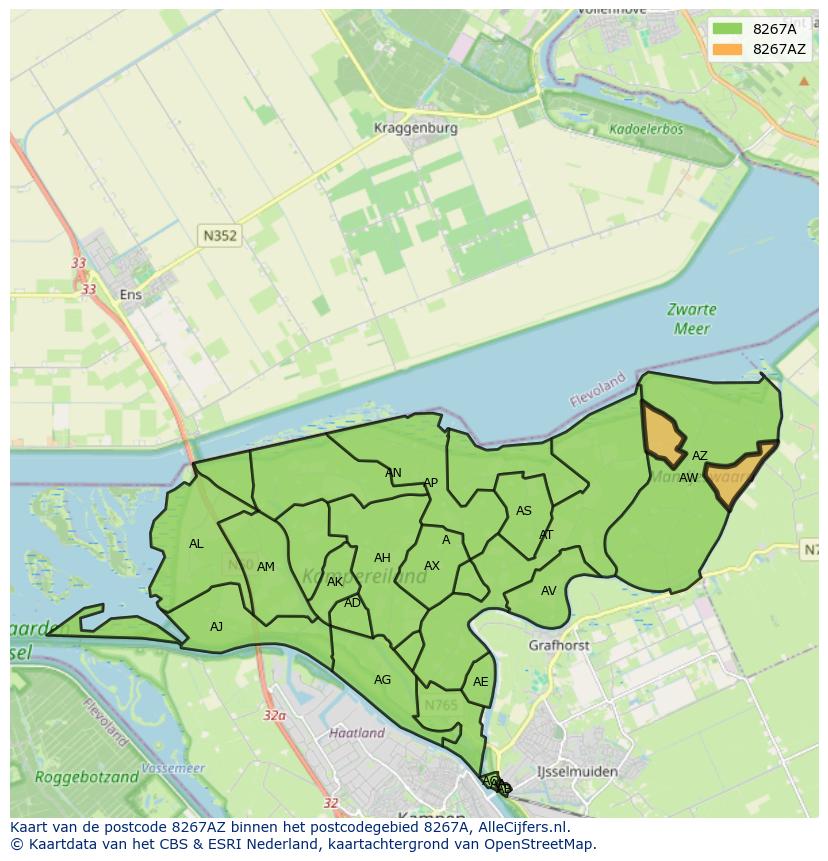 Afbeelding van het postcodegebied 8267 AZ op de kaart.