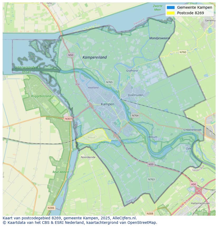 Afbeelding van het postcodegebied 8269 op de kaart.