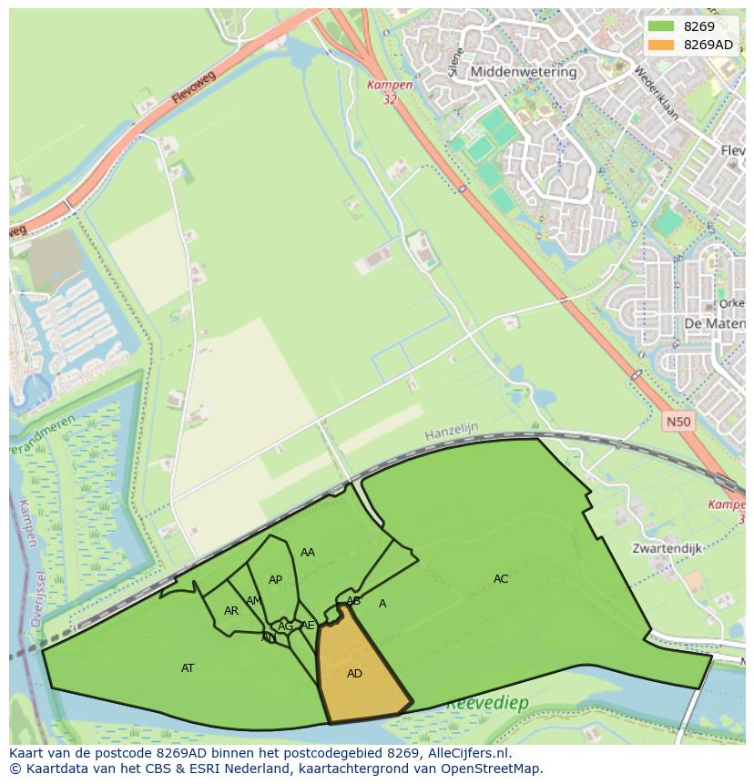 Afbeelding van het postcodegebied 8269 AD op de kaart.