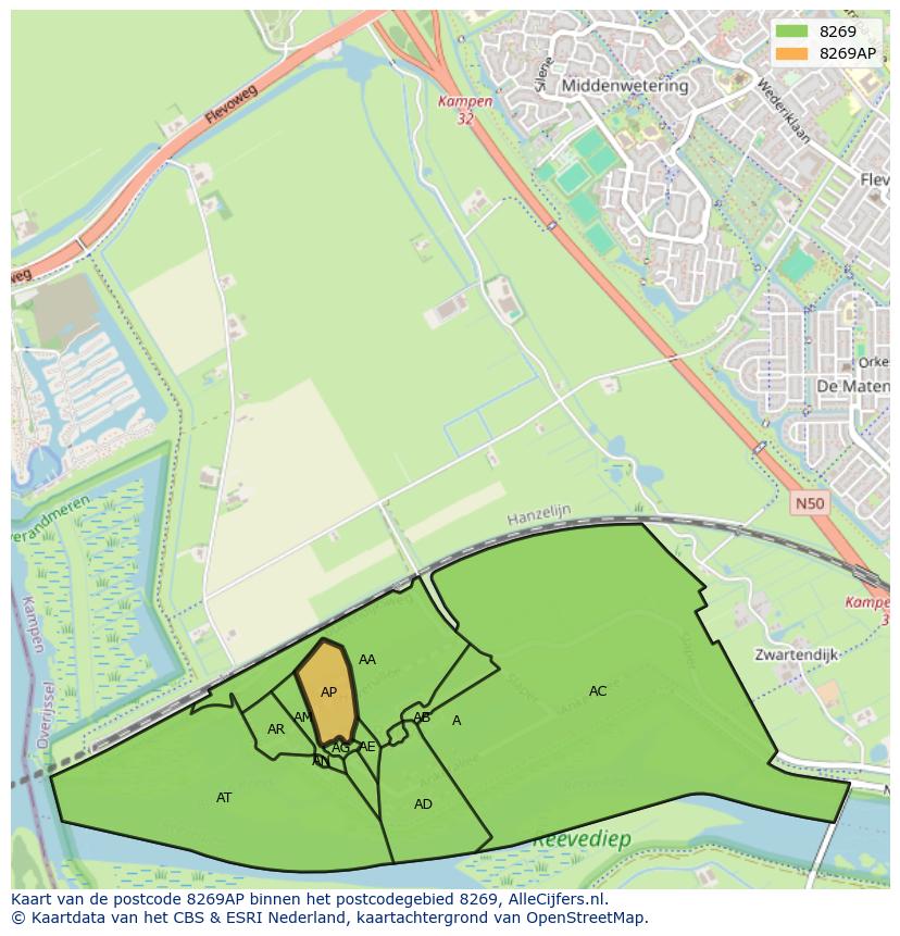 Afbeelding van het postcodegebied 8269 AP op de kaart.