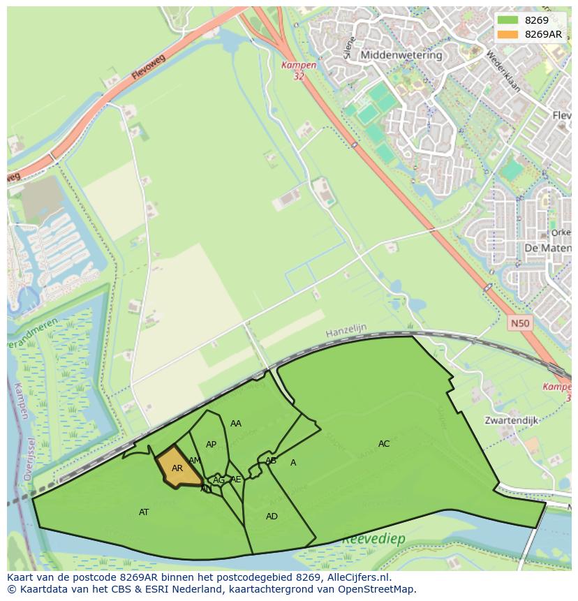 Afbeelding van het postcodegebied 8269 AR op de kaart.