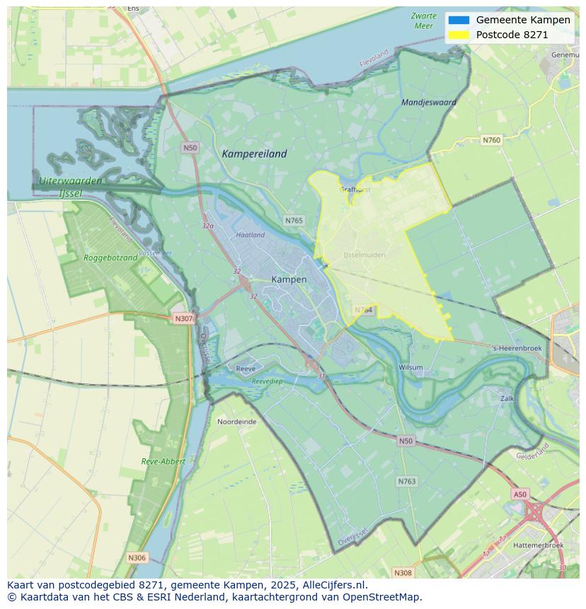 Afbeelding van het postcodegebied 8271 op de kaart.