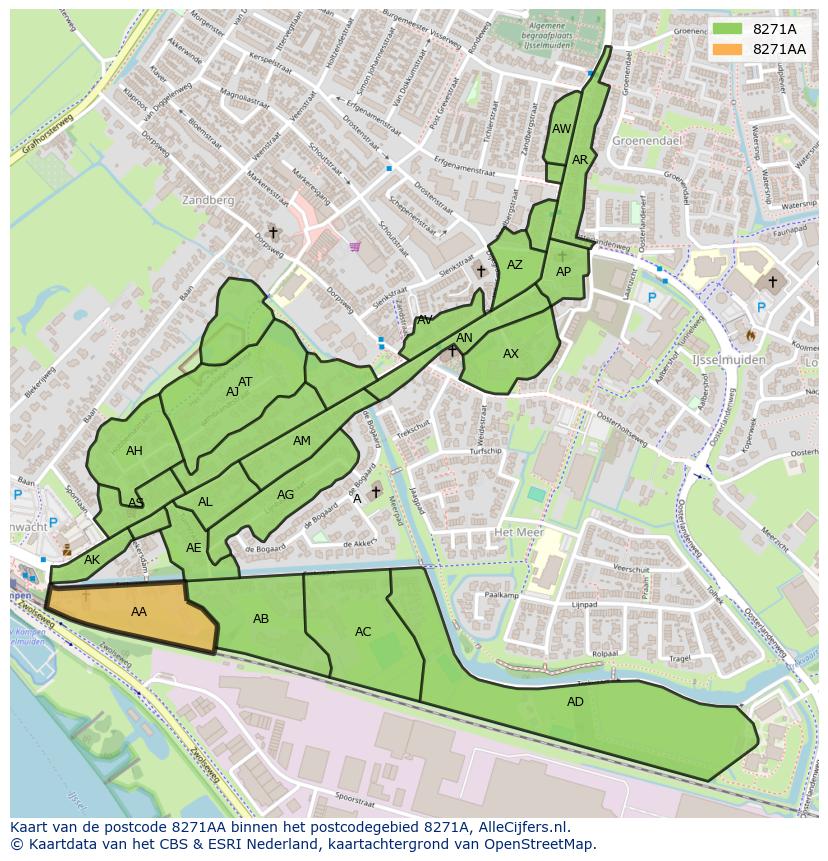 Afbeelding van het postcodegebied 8271 AA op de kaart.