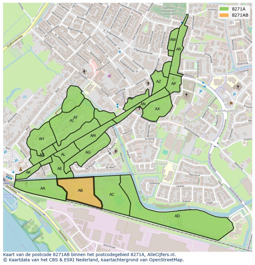 Afbeelding van het postcodegebied 8271 AB op de kaart.