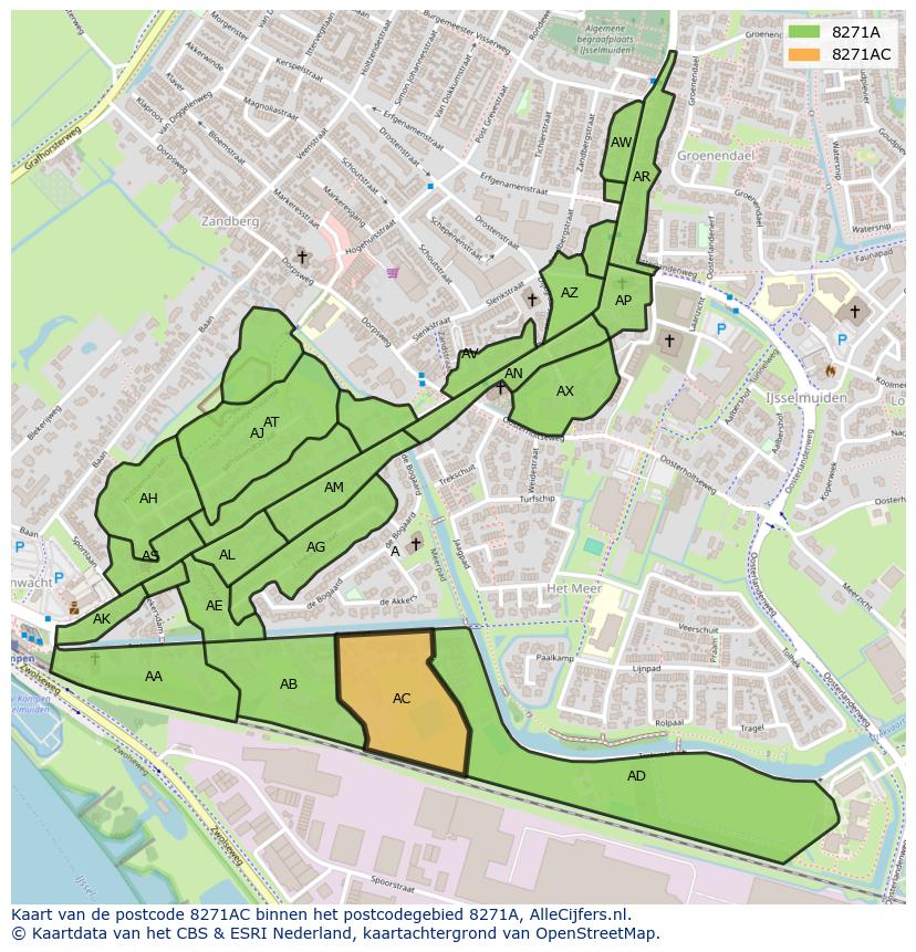 Afbeelding van het postcodegebied 8271 AC op de kaart.