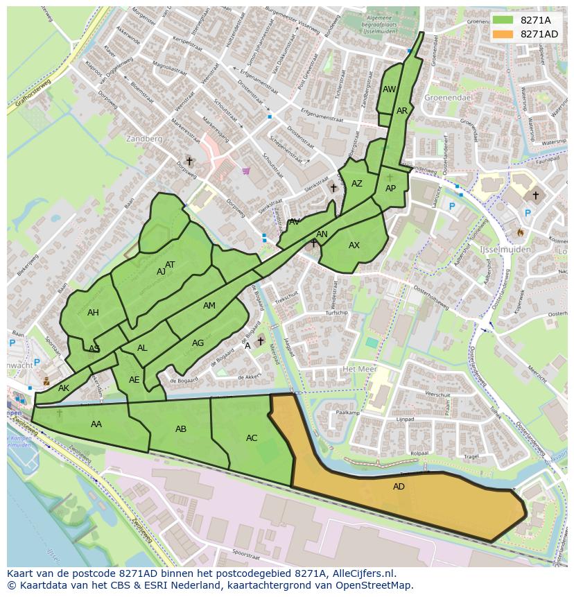 Afbeelding van het postcodegebied 8271 AD op de kaart.