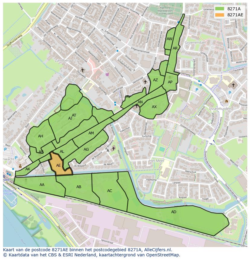 Afbeelding van het postcodegebied 8271 AE op de kaart.