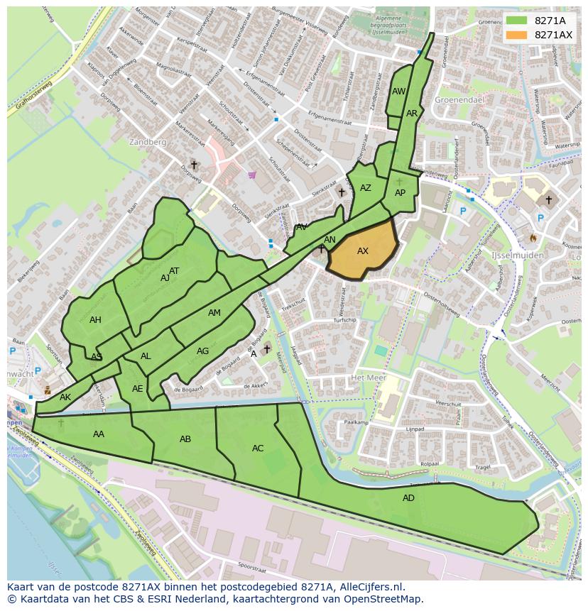 Afbeelding van het postcodegebied 8271 AX op de kaart.