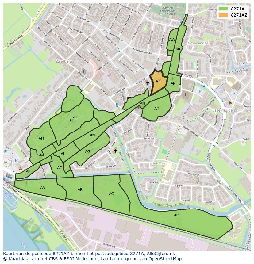 Afbeelding van het postcodegebied 8271 AZ op de kaart.