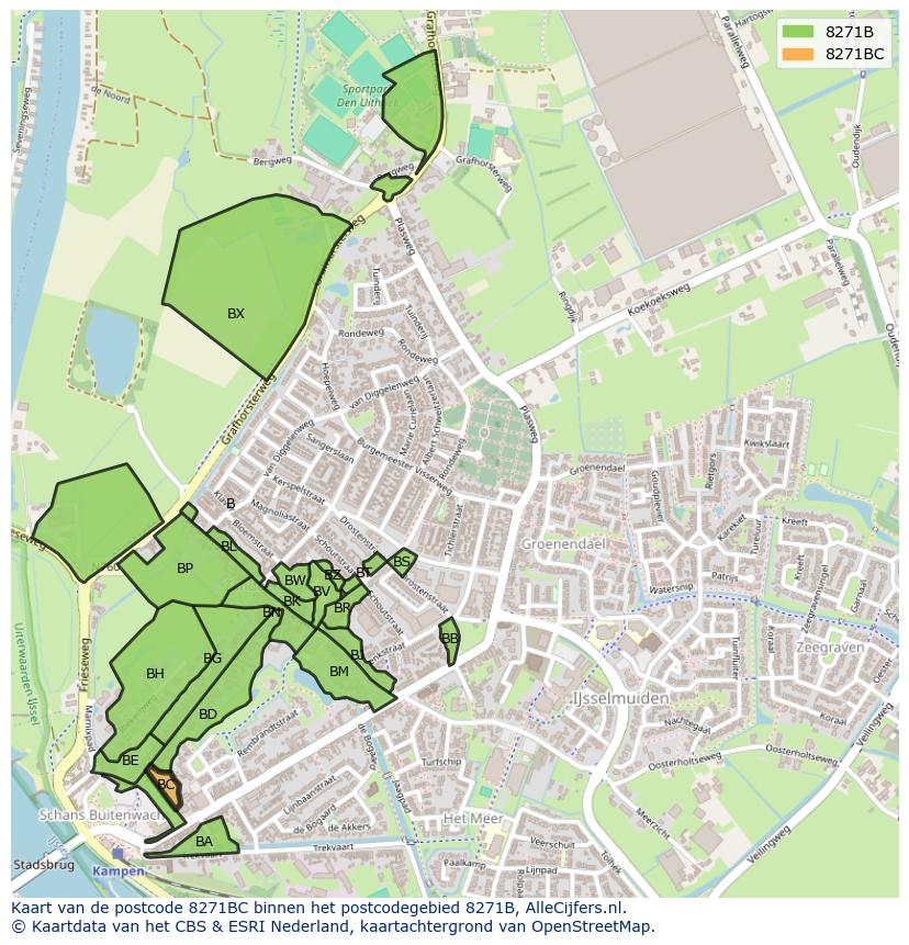 Afbeelding van het postcodegebied 8271 BC op de kaart.
