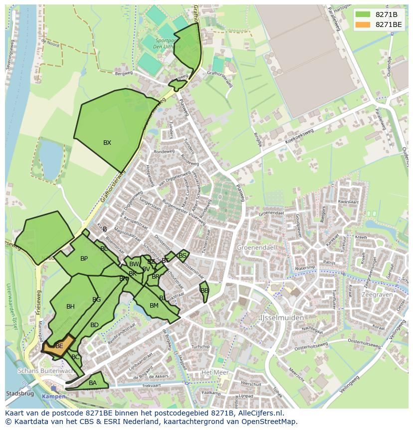 Afbeelding van het postcodegebied 8271 BE op de kaart.