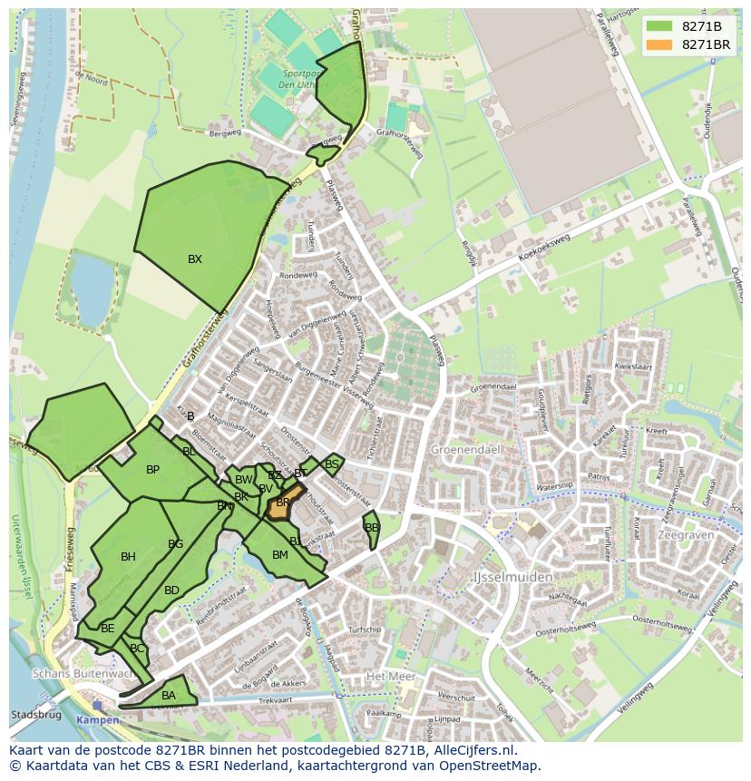 Afbeelding van het postcodegebied 8271 BR op de kaart.