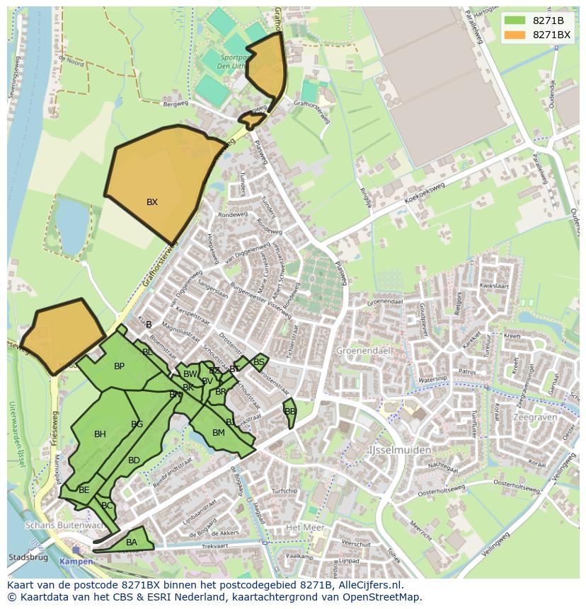 Afbeelding van het postcodegebied 8271 BX op de kaart.