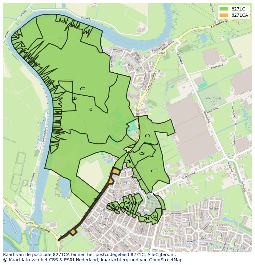 Afbeelding van het postcodegebied 8271 CA op de kaart.