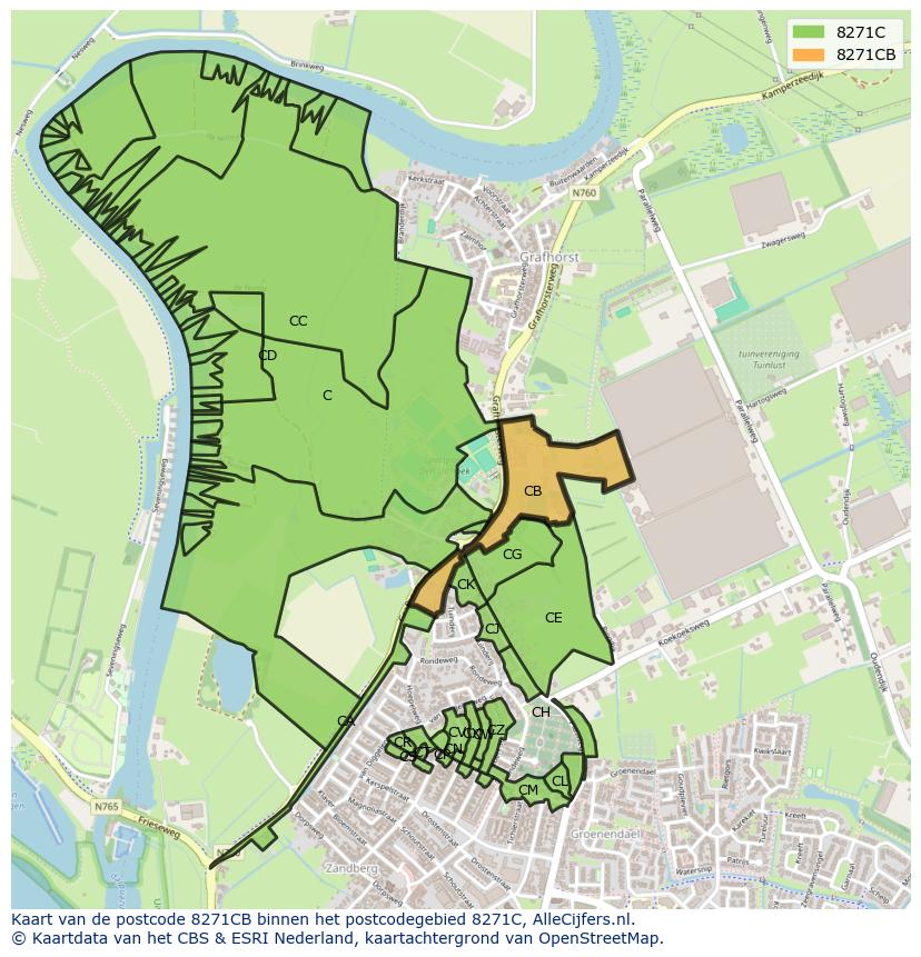 Afbeelding van het postcodegebied 8271 CB op de kaart.