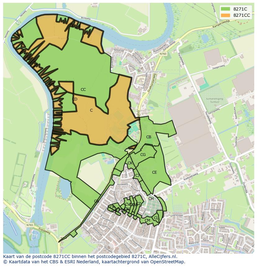 Afbeelding van het postcodegebied 8271 CC op de kaart.