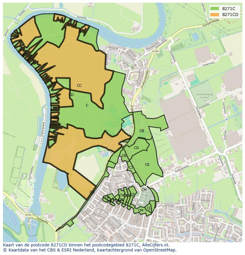 Afbeelding van het postcodegebied 8271 CD op de kaart.