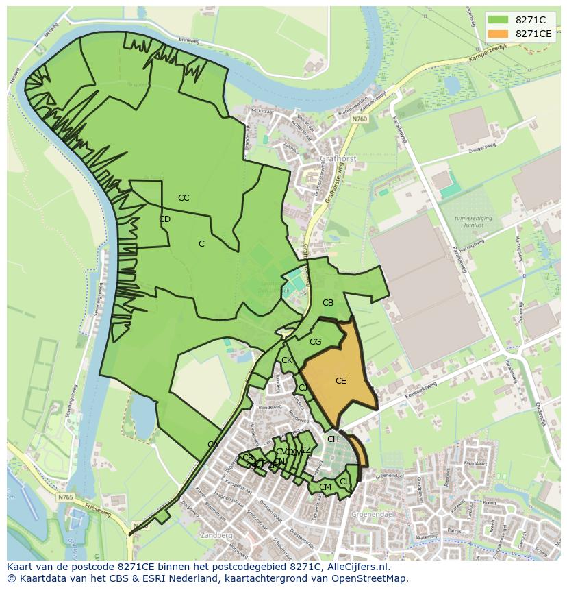 Afbeelding van het postcodegebied 8271 CE op de kaart.