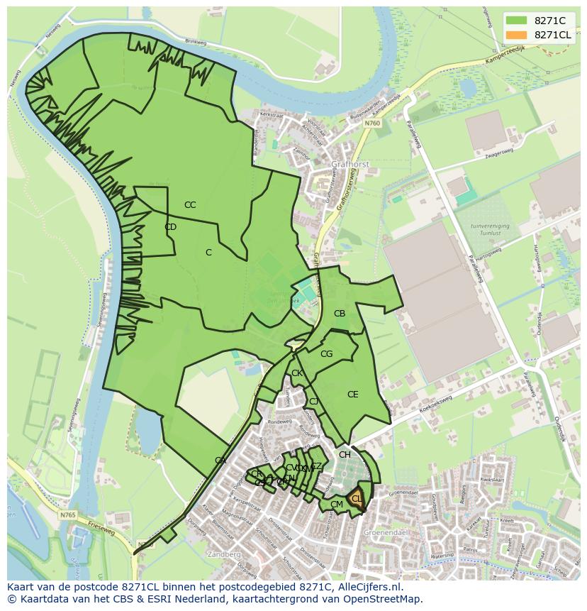 Afbeelding van het postcodegebied 8271 CL op de kaart.