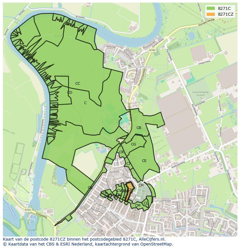 Afbeelding van het postcodegebied 8271 CZ op de kaart.